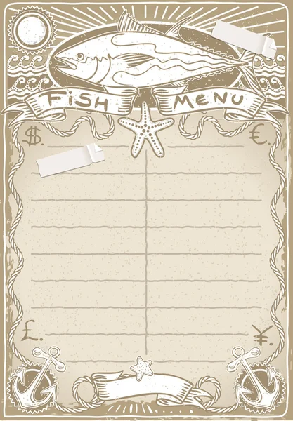 Page graphique vintage pour menu poisson — Image vectorielle