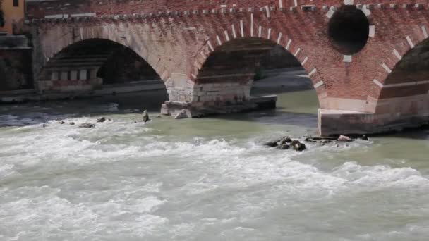 VERONA ITALIA - CIRCA DICIEMBRE 2013: Ponte Pietra — Vídeos de Stock