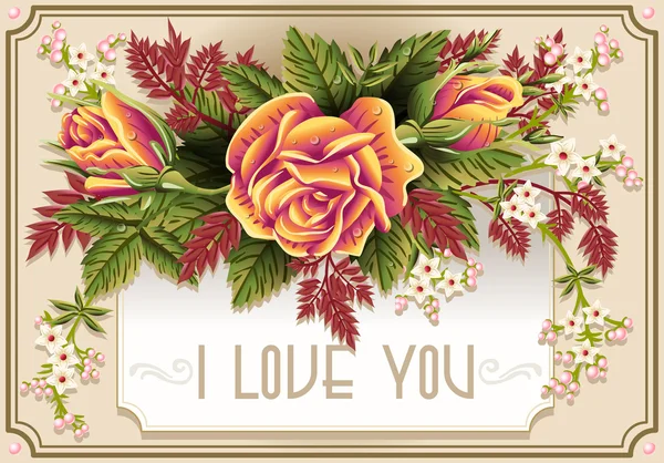 Ornement de roses sur cadre vintage — Image vectorielle