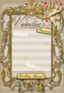 Sevgililer menü için vintage grafik sayfası