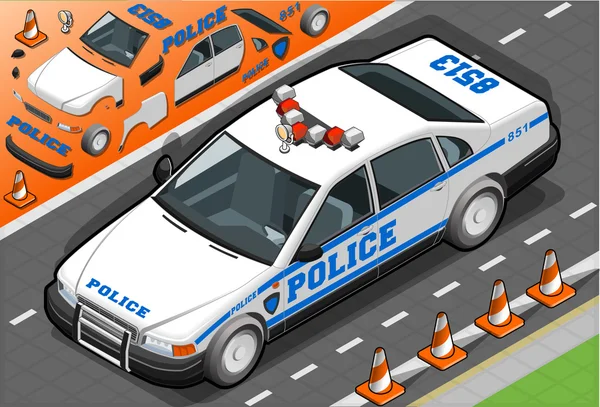 Isometrisches Polizeiauto in der Frontansicht — Stockvektor