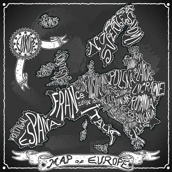 Mapa de Europa sobre la escritura a mano Vintage pizarra — Vector de stock