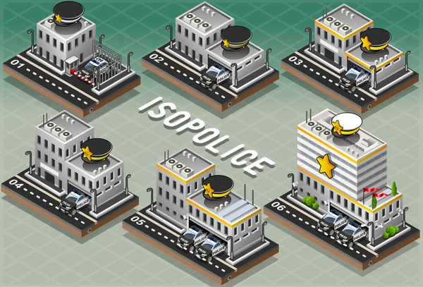 Conjunto de Estações de Polícia Isométrica —  Vetores de Stock