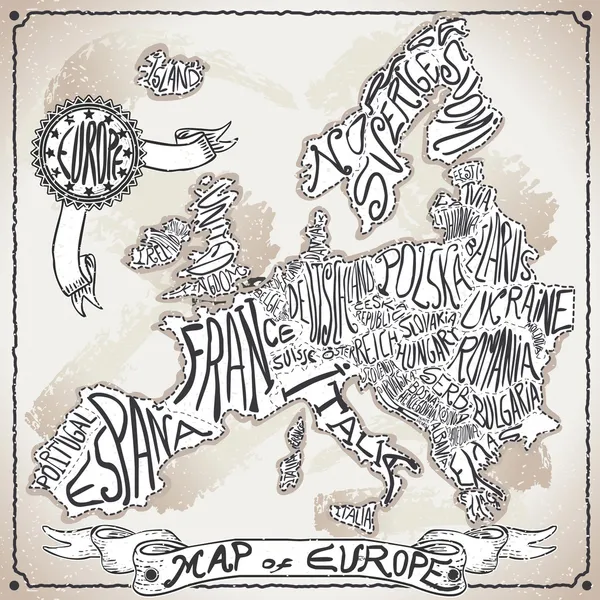 Europa Mapa em Vintage Handwriting Page —  Vetores de Stock