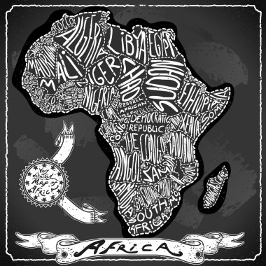 Afrika harita üzerinde vintage el yazısı yazı tahtası