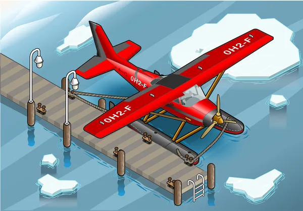 Isometrische artic watervliegtuig op pier — Stockvector