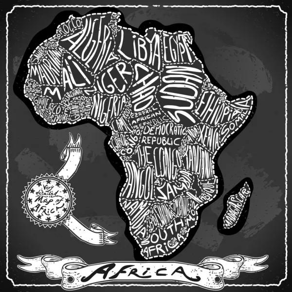 Mapa de África en la escritura a mano Vintage pizarra — Vector de stock