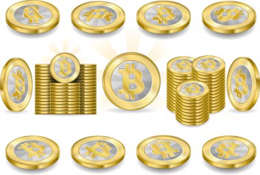 bir bitcoins üzerinde beyaz izole kümesi
