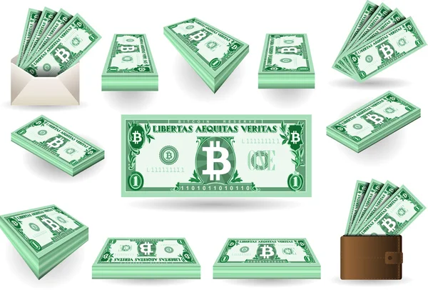 Satz Bitcoin-Banknoten — Stockvektor