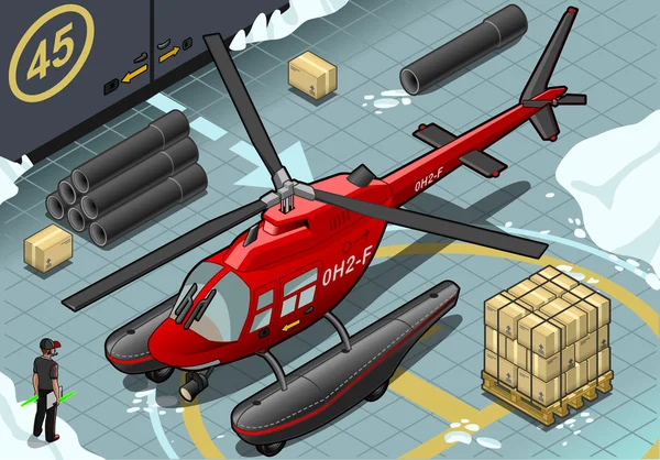 Helicóptero de emergencia isométrico del Ártico en vista frontal — Vector de stock