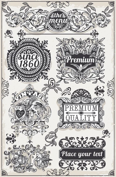 vintage elle çizilmiş grafik afiş ve Etiketler