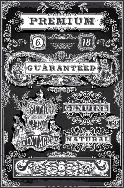 Vintage el grafik etiketleri tahtaya çekilmiş.