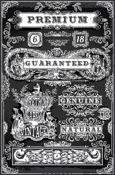 Vintage el grafik etiketleri tahtaya çekilmiş.
