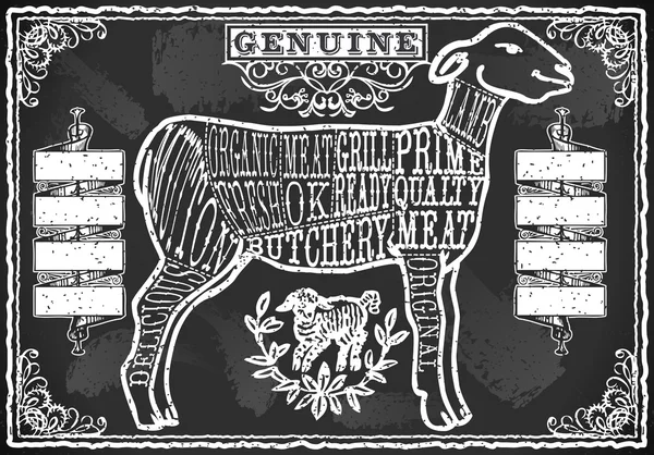 Cut of Lamb on Vintage Blackboard — Stock Vector