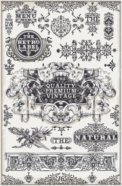 vintage elle çizilmiş grafik afiş ve Etiketler