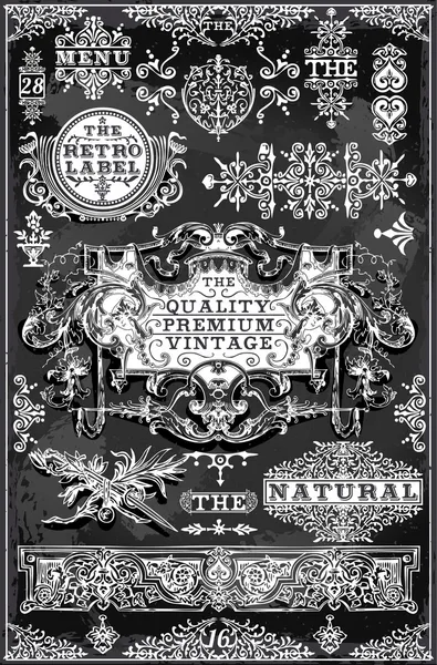 Bannières graphiques et étiquettes dessinées à la main vintage sur tableau noir — Image vectorielle