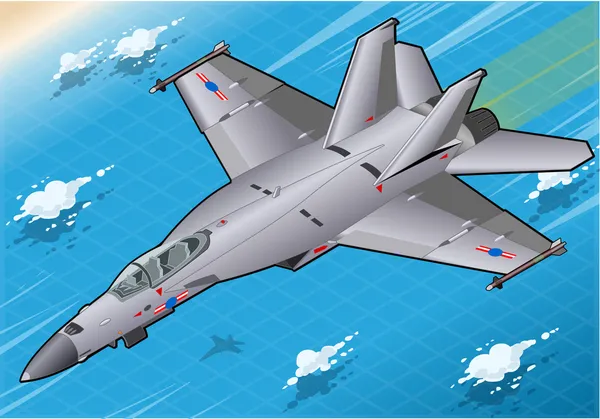 Bombardero de combate isométrico en vuelo en vista frontal — Archivo Imágenes Vectoriales