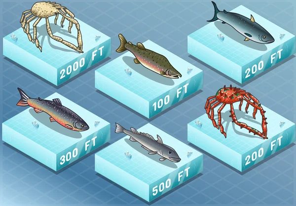 Pesci isometrici sul mare — Vettoriale Stock