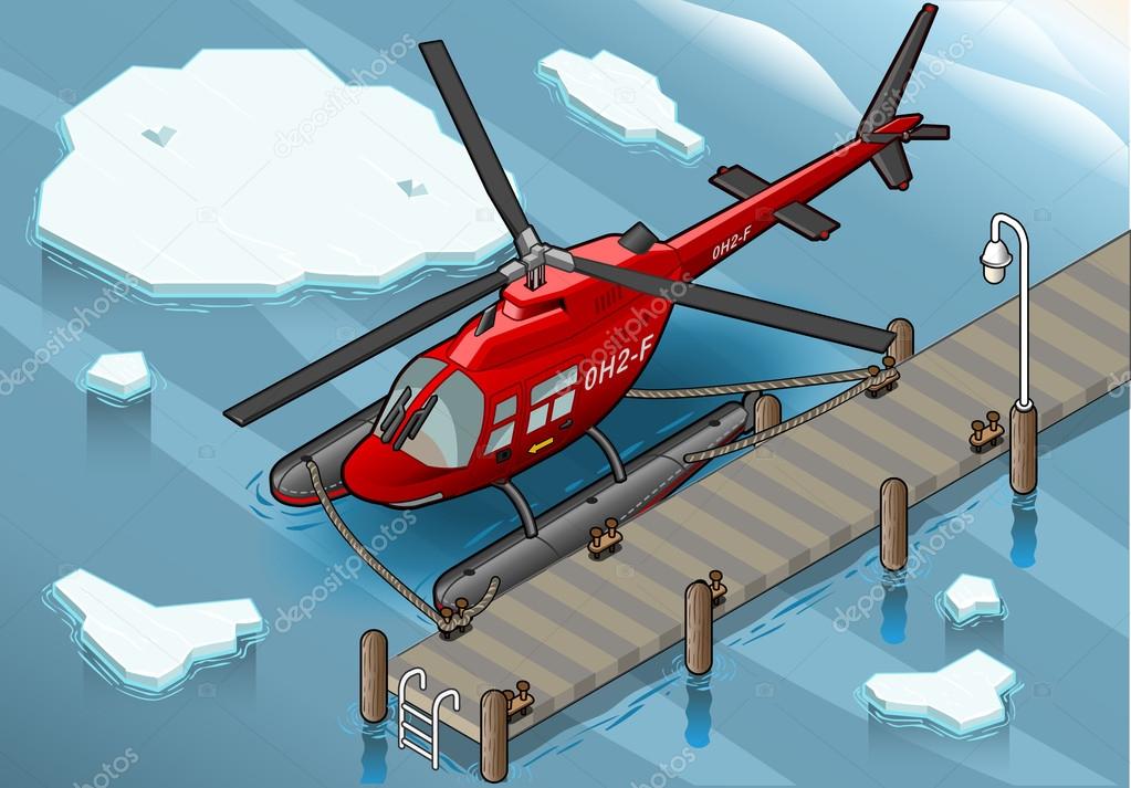 Isometric Arctic Emergency Helicopter at Pier