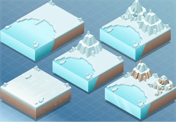 Terreno isométrico ártico con iceberg y monte — Vector de stock