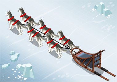 Isometric sled dogs in Rear View on Ice clipart