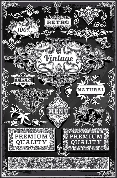 Vintage Hand Drawn Banners and Labels on Blackboard — Stock Vector