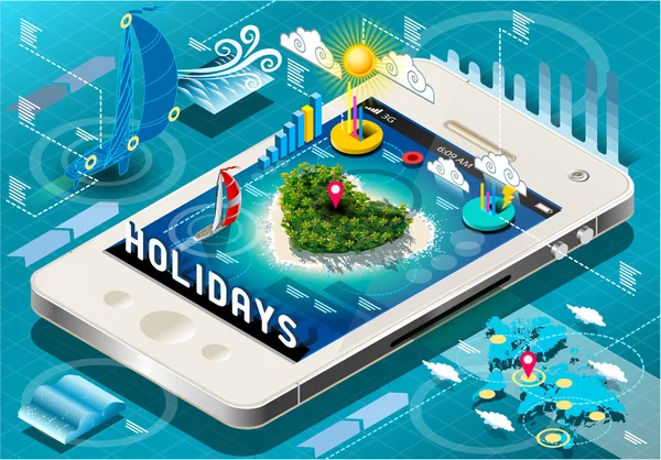 Isometric Holidays Infographic on Mobile Phone — Stock Vector
