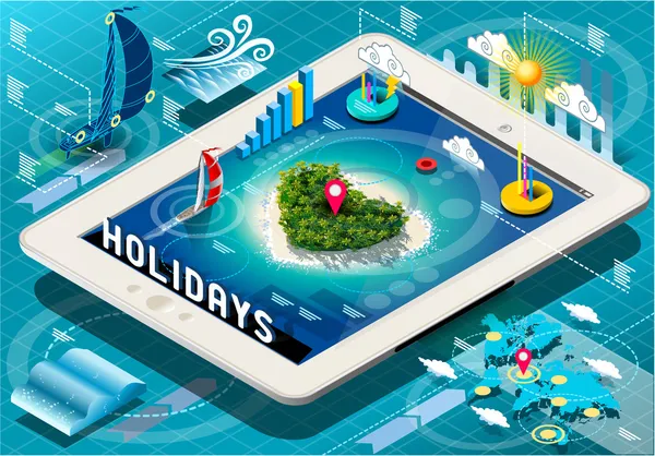 Isometric Holidays Infographie sur tablette — Image vectorielle