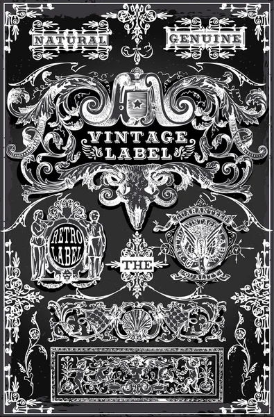 Bannières et étiquettes dessinées à la main vintage sur tableau noir — Image vectorielle