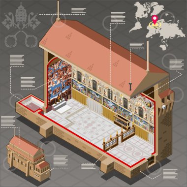 Isometric Infographic of Sistina Chapel of Vatican  clipart