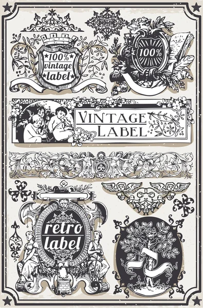 Banners gráficos desenhados à mão vintage e etiquetas — Vetor de Stock