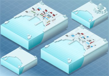 Isometric Arctic Bay with Town and Industrial District clipart