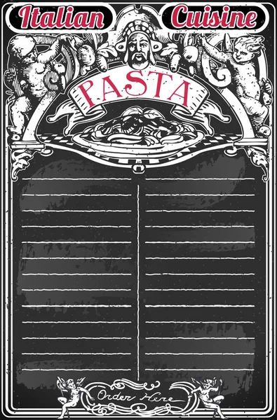 Vintage μαυροπίνακα για ιταλικά ζυμαρικά μενού — Διανυσματικό Αρχείο