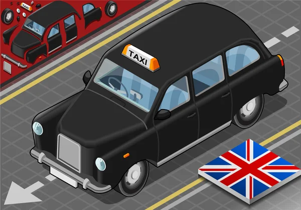 Isometrisches schwarzes Londoner Taxi in der Frontansicht — Stockvektor