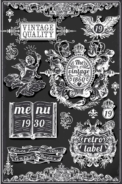 Pizarra Vintage con Banners y Etiquetas — Archivo Imágenes Vectoriales
