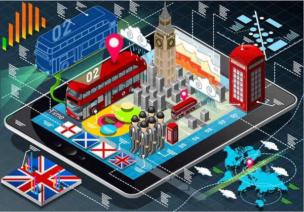 Ισομετρική infographic της Μεγάλης Βρετανίας στο tablet — Διανυσματικό Αρχείο