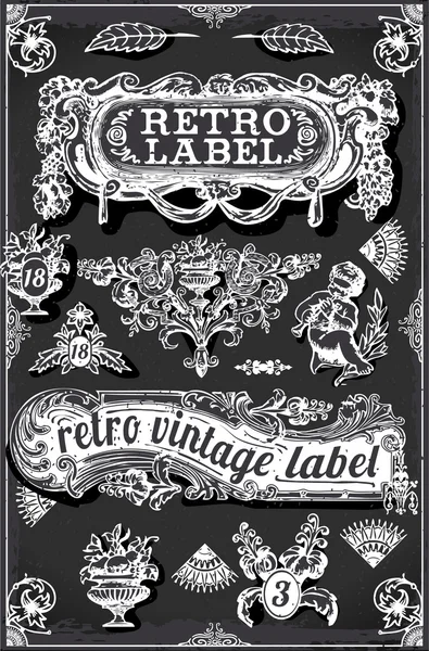 Blackboard vintage com banners e rótulos — Vetor de Stock