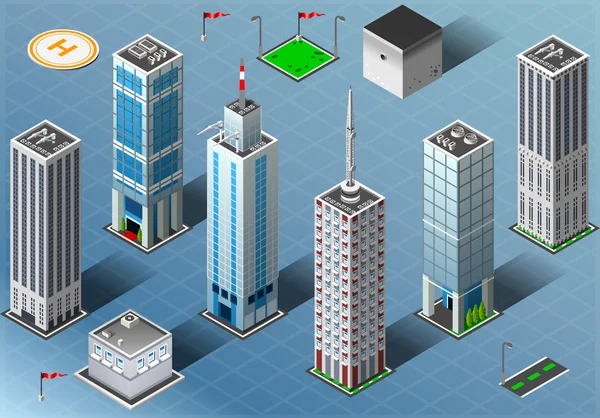 Conjunto de edificios isométricos — Vector de stock