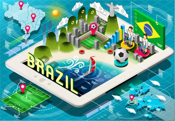 Infográfico Isométrico do Brasil em Tablet —  Vetores de Stock