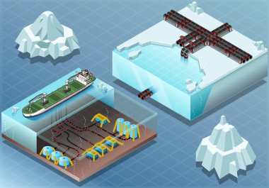 izometrik arctic denizaltı çiftlik ve borular