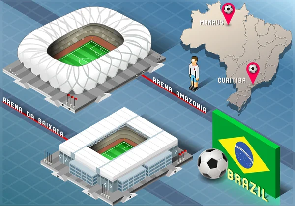 Estádio Isométrico de Manaus e Curitiba, Brasil —  Vetores de Stock