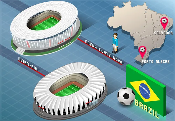 Isometrische stadion van salvador en porto alegre, Brazilië — Stockvector