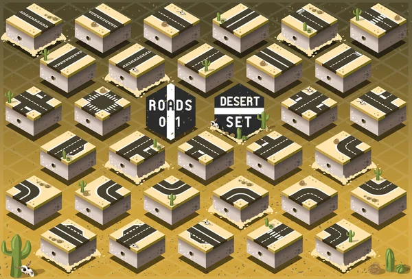 Routes isométriques sur terrain désert — Image vectorielle