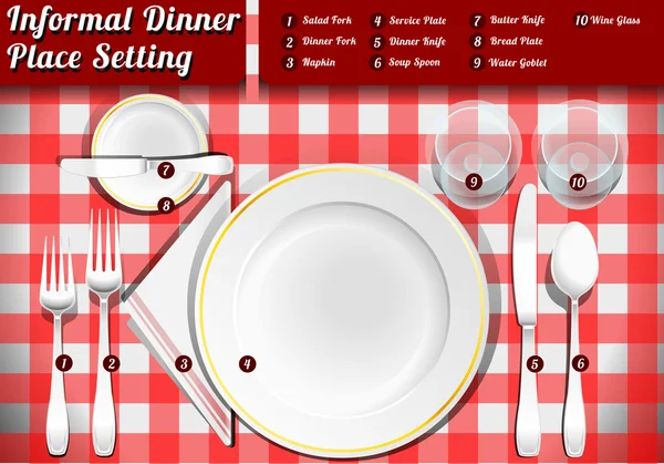 Set of Place Setting Informal Dinner — Stock Illustration Set of Place Setting Informal Dinner Royalty Free Stock Vectors