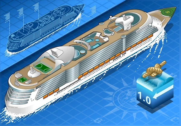 Isometrische cruiseschip in navigatie in achteraanzicht — Stockvector