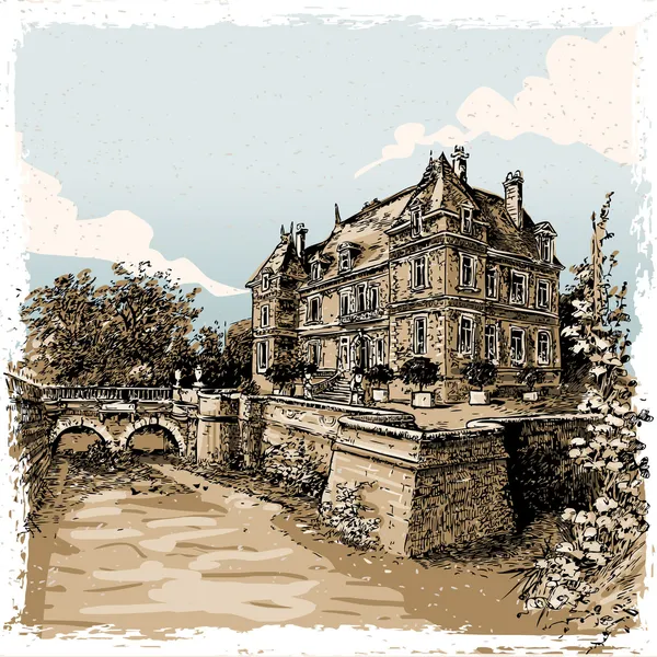 Vista Vintage del Chateau de Rosay, Eure, Francia — Vector de stock