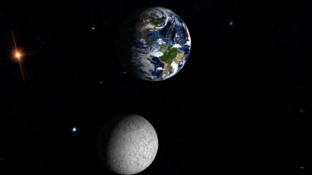 Luna y tierra en el espacio — Vídeo de stock
