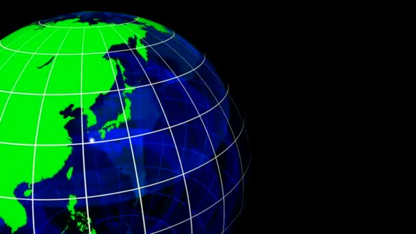 Globe en cristal à boucle 3D, bleu vert avec grille. Canal Alpha 