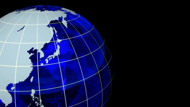 Globe en cristal à boucle 3D, bleu avec grille. Canal Alpha 