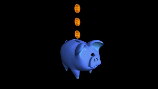 Bonito Piggy Bank. Laço alfa fosco — Vídeo de Stock
